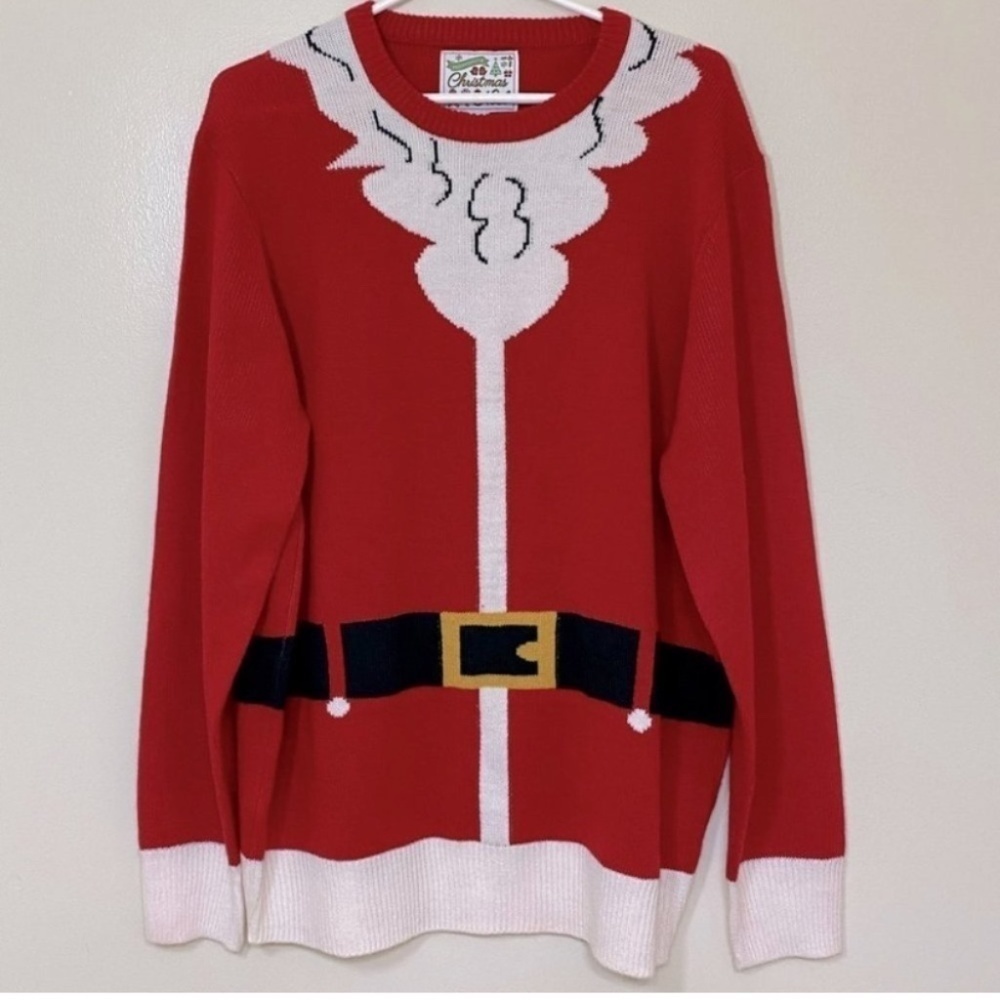 Red Knit Christmas Santa Sweater L